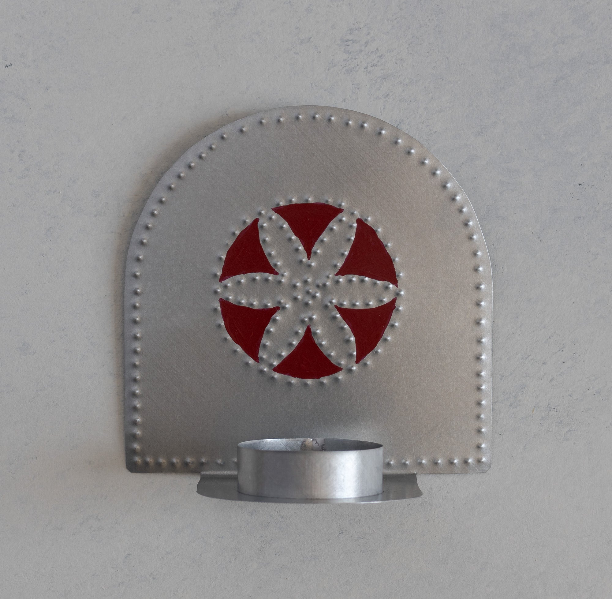 Hand punched tin flor tealight candleholder with Wine hand painted detail, handmade in Santa Fe