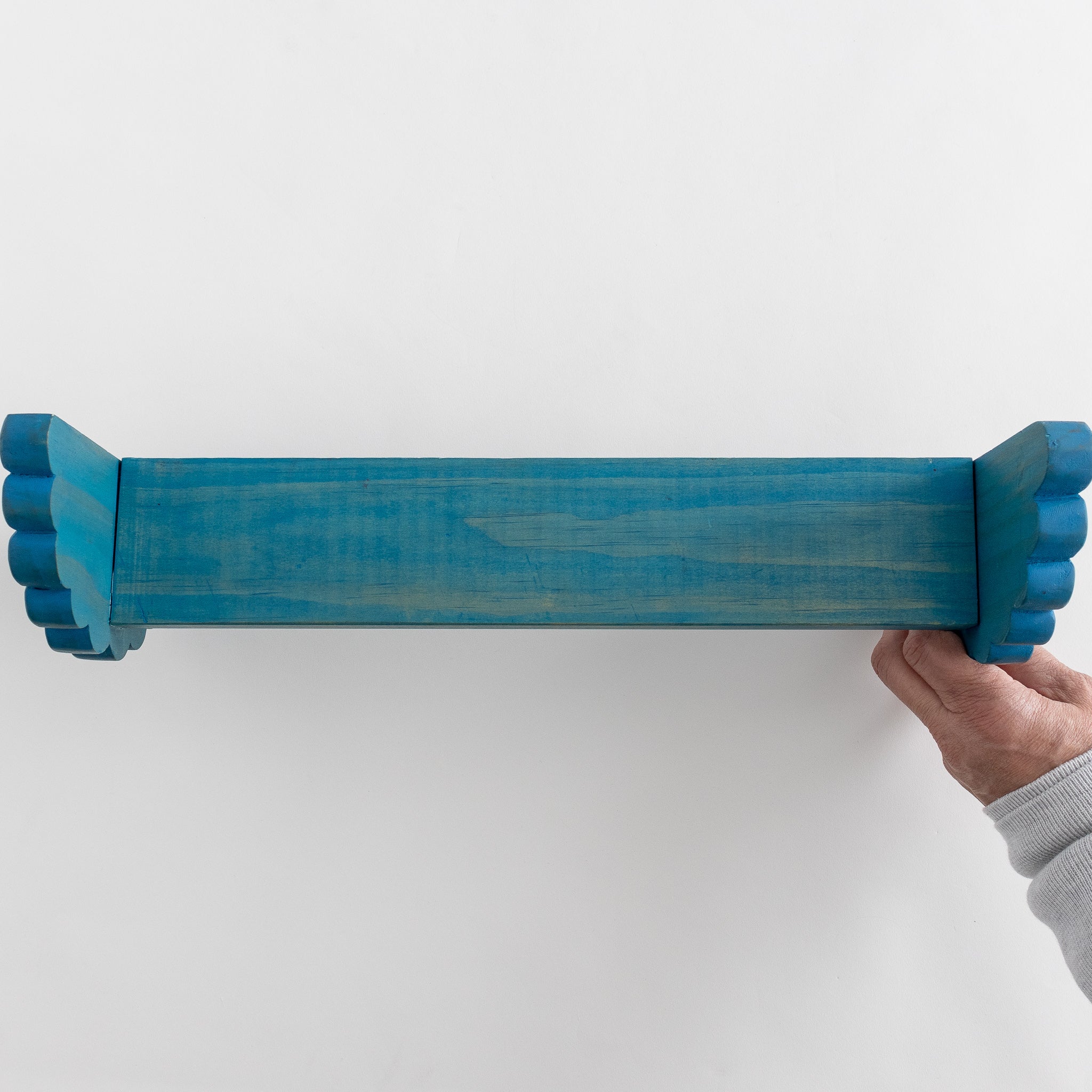 Blue Wooden Shelf with Half Rosette by Joe Kierst - Homekeep Studio