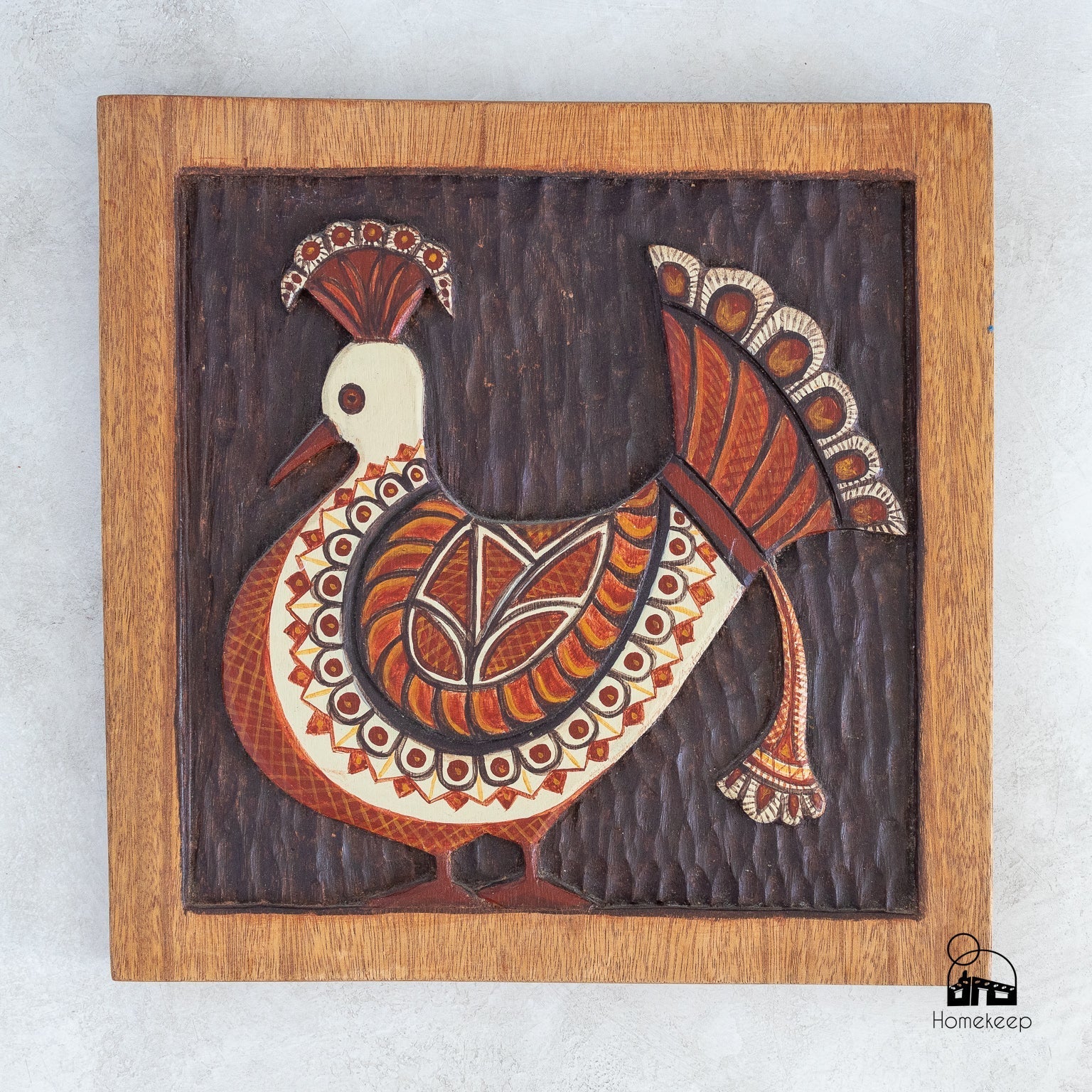 Handmade Painted Peahen Decorative Plaque - Homekeep Studio