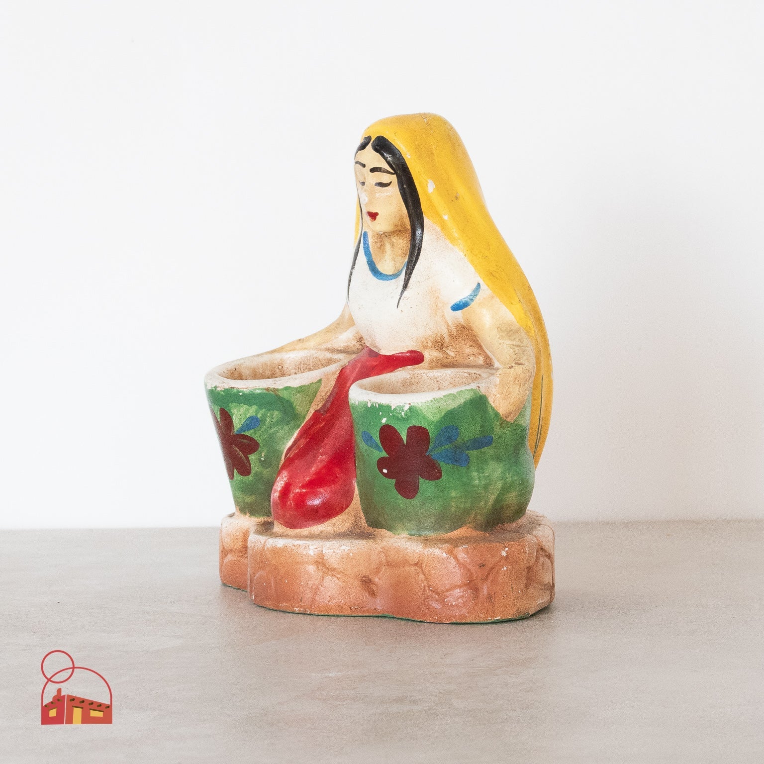 Vintage Mexican Folk Art Figure – Hand - Painted Clay Sculpture - Homekeep Studio