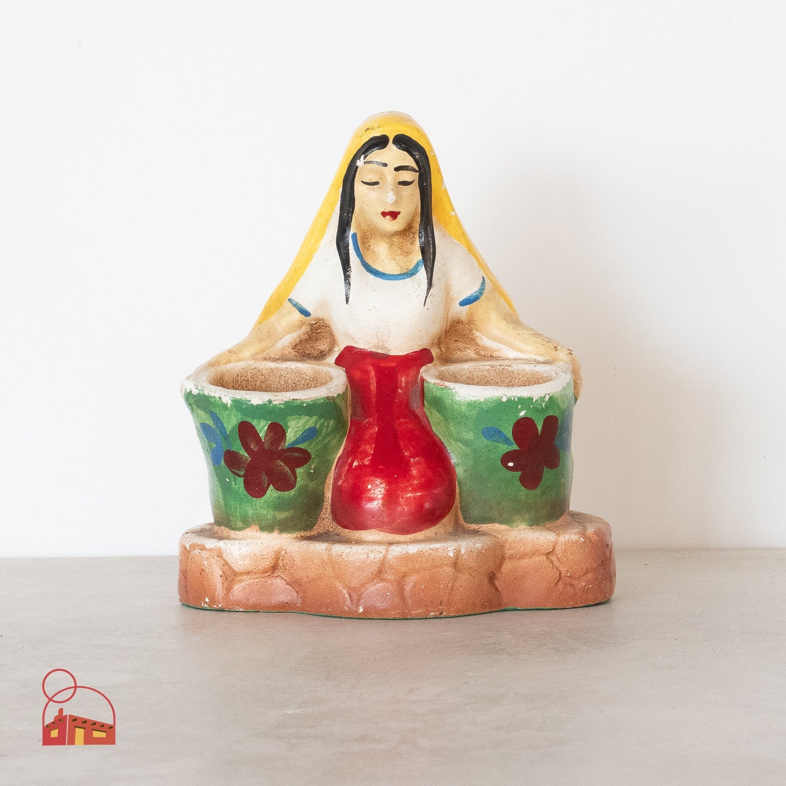 Vintage Mexican Folk Art Figure – Hand - Painted Clay Sculpture - Homekeep Studio